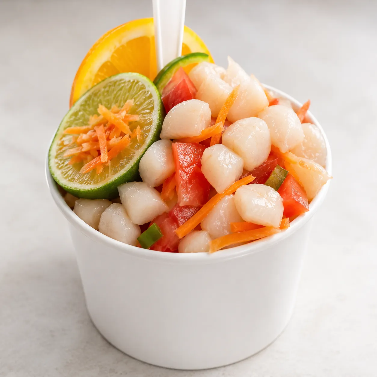 Scallops salad, citrus-bright and fresh cut